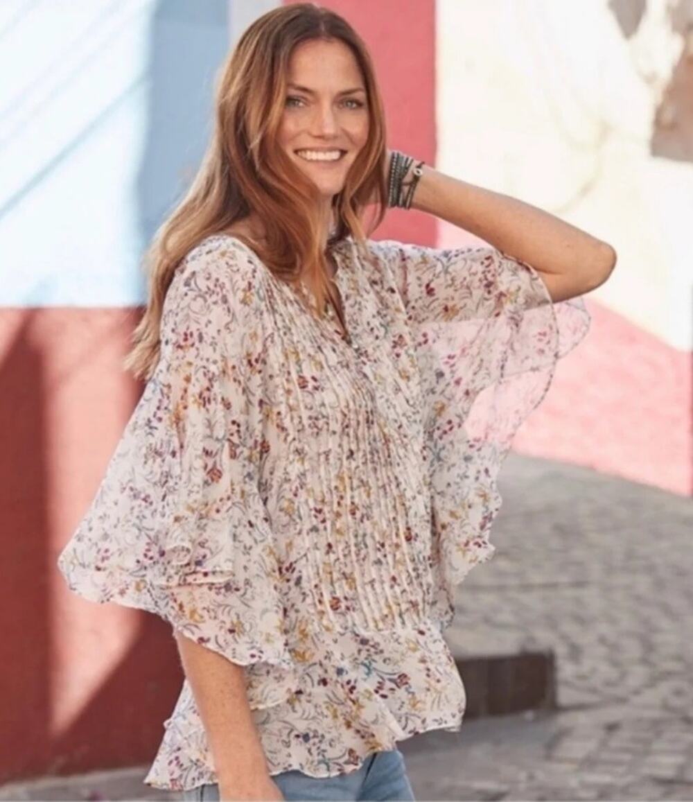 Sundance Sz XS Sheer Floral Top Romantic Flowy Peasant Cottagecore 3/4 Sleeve